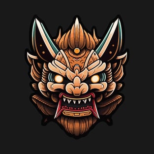 Traditional Japanese Oni Mask | Samurai Mask | Cyberpunk Mask | 0001 T-Shirt