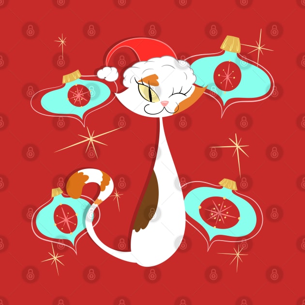 Santa Calico Cat with Blue Ornaments by SillySpoooks