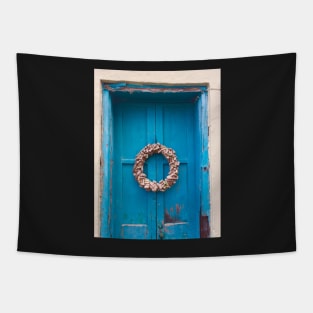 Blue Door and Wreath Tapestry