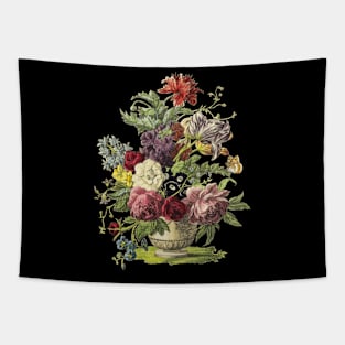 Lush Flower Bouquet in Vase, Vintage Botanical Illustration Tapestry