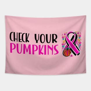 Breast cancer awareness pink ribbon October pumpkin design Tapestry