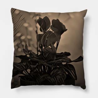 Tinted sepia cyclamen Pillow