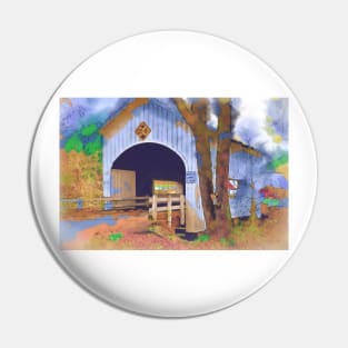 Covered Bridge In Watercolor Pin