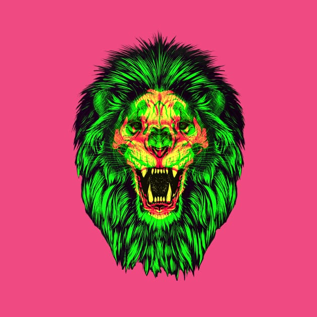 Lion Skull Interactive Magenta&Green Filter T-Shirt By Red&Blue by RedAndBlue