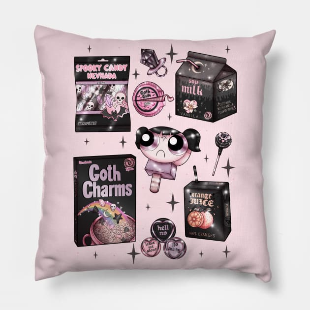 Vintage Goth Snacks Pillow by chiaraLBart