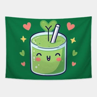 Kawaii Green Avocado Drink with Hearts | Cute Kawaii Food Art for Healthy Vegans Tapestry