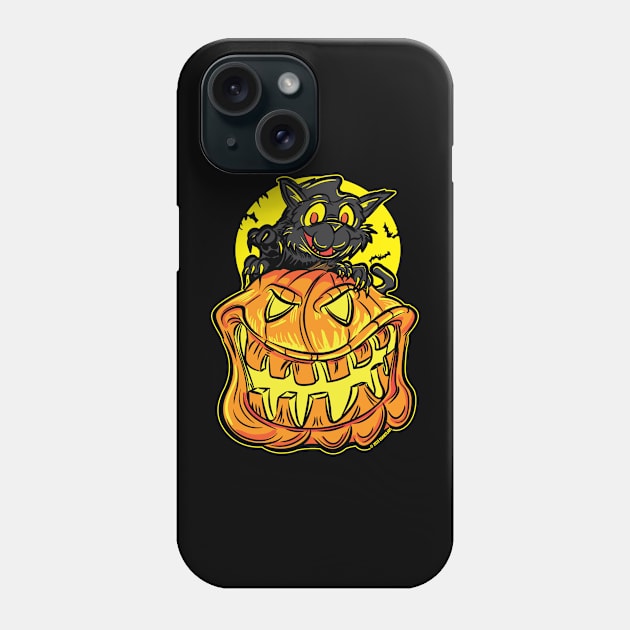 Black Cat on a Jack-O-Lantern Pumpkin By eShirtlabs Phone Case by eShirtLabs