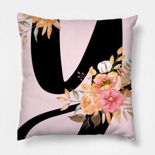 Letter Y With Watercolor Floral Wreath Pillow