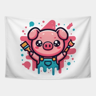 Pig Paint Splatter Art Tapestry