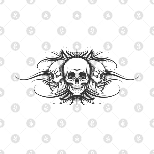 Three Skulls Tattoo Illustration by devaleta