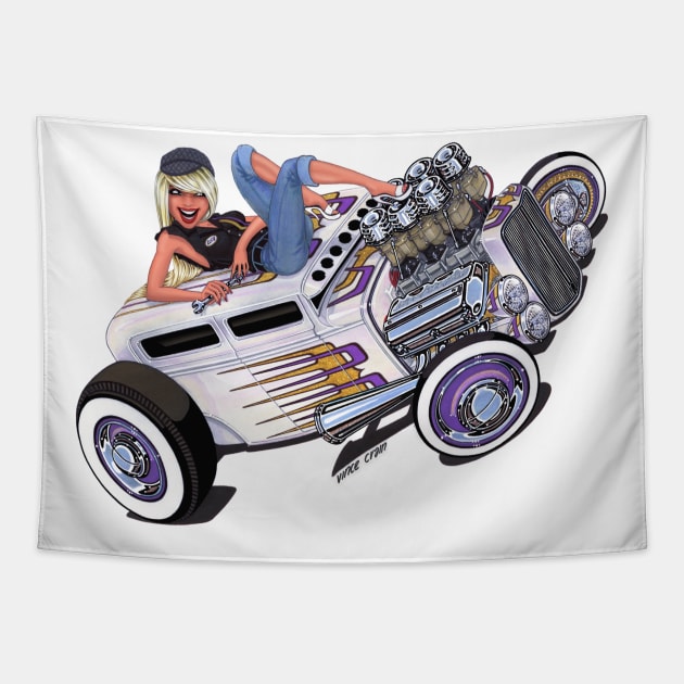 Hot Rod Pin Up Show Car Tapestry by vincecrain