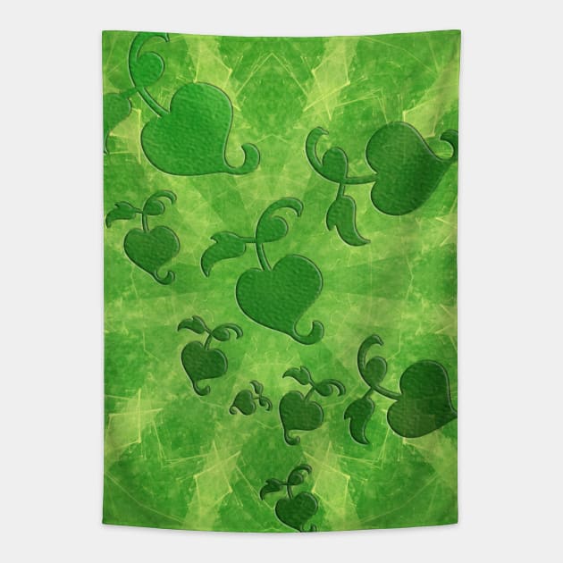 Abstract leaves on green kaleidoscope Tapestry by hereswendy