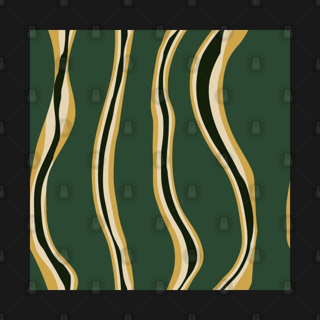 Green and gold abstract wavy vertical stripes pattern by Elemesca