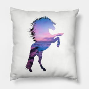 Sunset skyline and ocean horse pattern Pillow