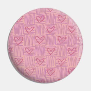 Pastel checkered pink heart pattern Pin