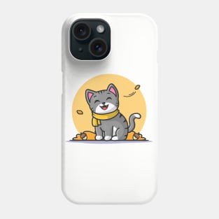 Cute Cat In Autumn Cartoon Vector Icon Illustration Phone Case