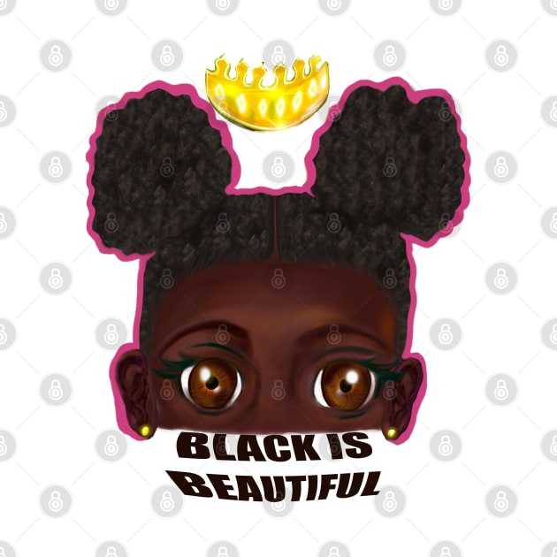 Black is beautiful black girl with Afro hair in puffs, brown eyes and dark brown skin side profile. Hair love ! by Artonmytee