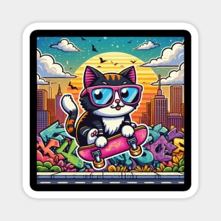 Cat Wearing Sunglasses Riding A Skateboard Magnet