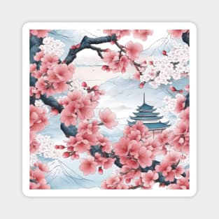 Cherry Blossom, Sakura wit Japanese Temple Magnet