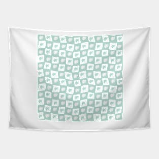 Monstera Deliciosa Leaf Checker Board - pastel teal green Tapestry