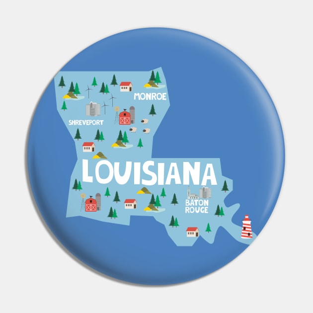 Louisiana Illustrated Map Pin by JunkyDotCom