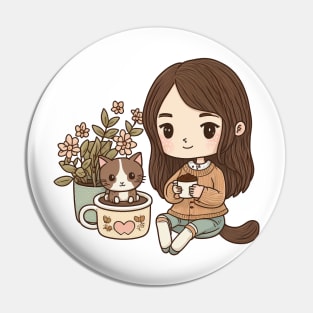 Chibi Cat Hot Chocolate Mom Pin