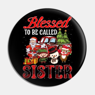 Blessed To Be Called Sister Christmas Buffalo Plaid Truck Pin