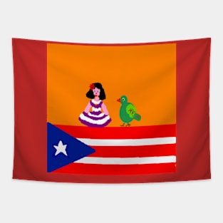 Sporty Puerto Rico Design on Red Background Tapestry