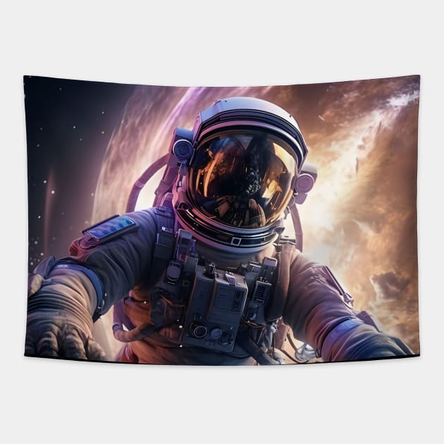 Exploring cosmic limits: An astronaut immersed in the vastness of space. Tapestry by insaneLEDP