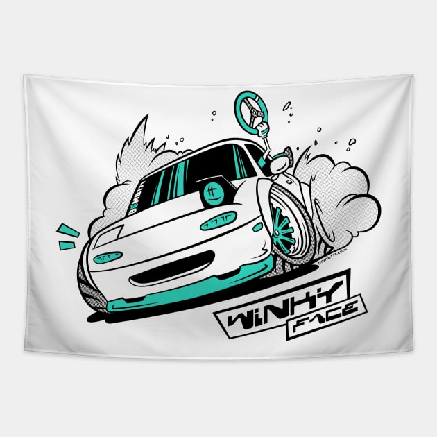 Winky Face Drifting Car Tapestry by Bomb171