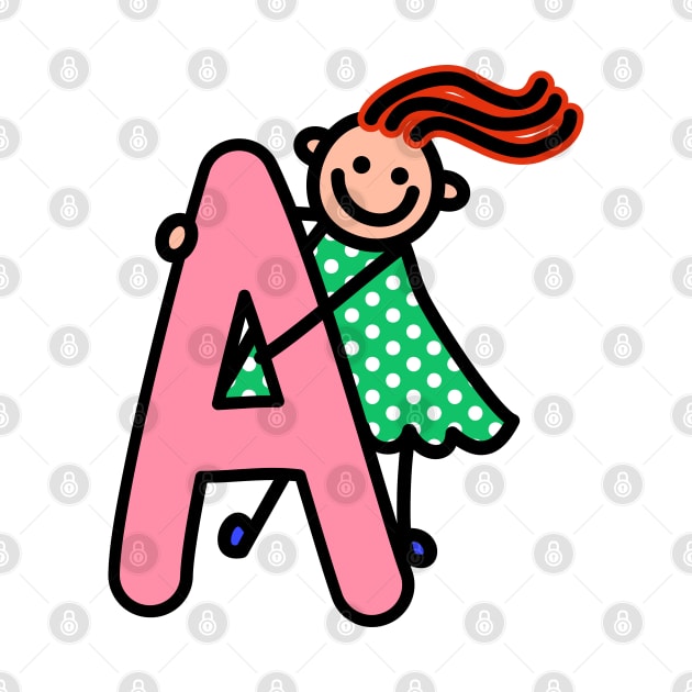 Letter A for girls alphabet Kids Colorful Cartoon Character by funwithletters