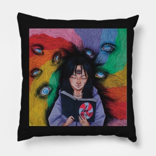 "I see you" illustration portrait horror book eyes rainbow vortex Pillow