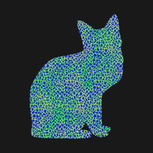 Sitting Cat in Blue Lime Leopard Print T-Shirt