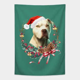 Christmas Dog White Pitbull Tapestry