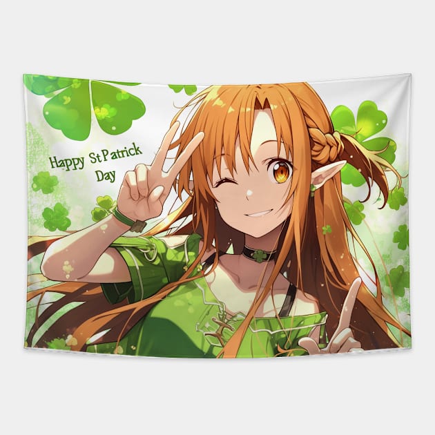 asuna st patricks day Tapestry by WabiSabi Wonders