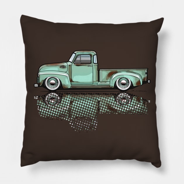 Light Green Vintage Truck Pillow by JRCustoms44