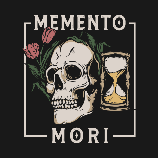 memento mori skull, hourglass, tulip flower by owlskul-art