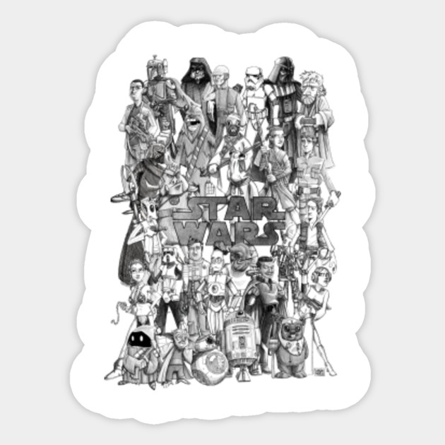 star wars characters star wars charactersdrawing sticker teepublic