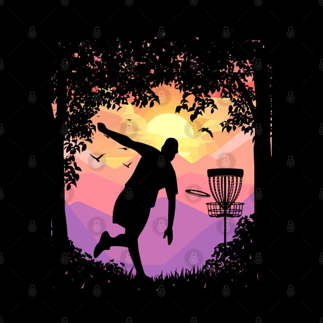 Disc Golf Pixel Sunset Tree Framed Disc Golfer Art by TeeCreations
