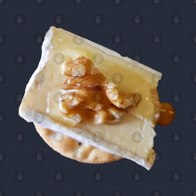 Food Cheese on Cracker with Walnut and Honey Photo by ellenhenryart