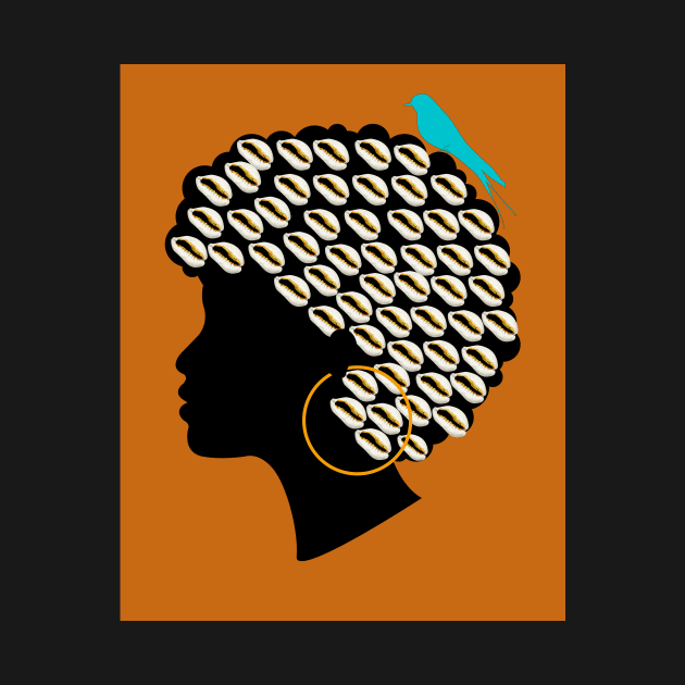 Cowrie Afro with blue bird by 4thesoul