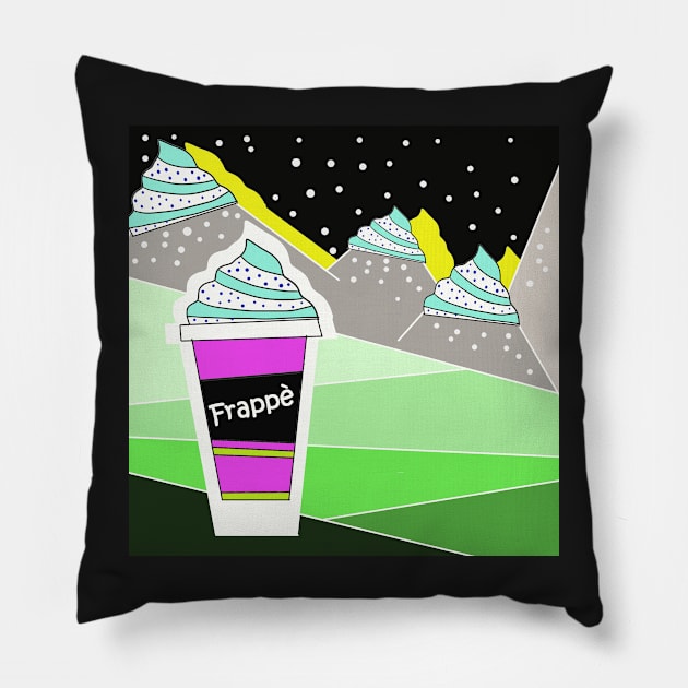 Frappe in the mountain Pillow by GalartCreations