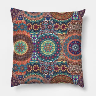 Vintage patchwork with floral mandala elements Pillow