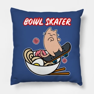 Ramen Bowl Skater Cat Skateboarding Bowl Pillow