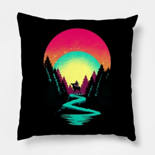 Forest Animal - Raindeer Vintage Pop Art Color Pillow