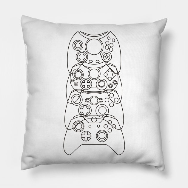 Xbox Controller Evolution (Black Lines) Pillow by ZeroSagitary