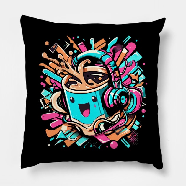 Vibrant Mug Melody - music is my life, coffee is my life Pillow by T-Shirt Paradise