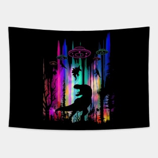 UFO Dinosaurs Rex Aliens Sci-fi Spaceship Tapestry