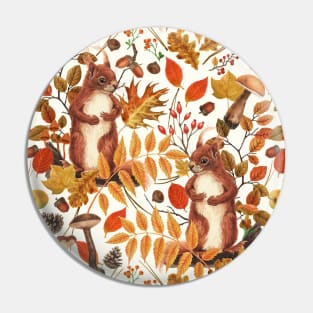 Autumn squirrels and autumnal flora on off white Pin