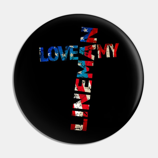 LOVE MY LINEMAN patriotic American design Pin by dlinca